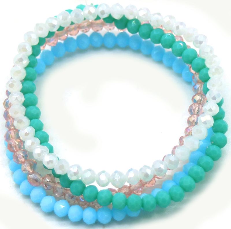 4 kristalkraal armbanden wit_groen_roos en blauw