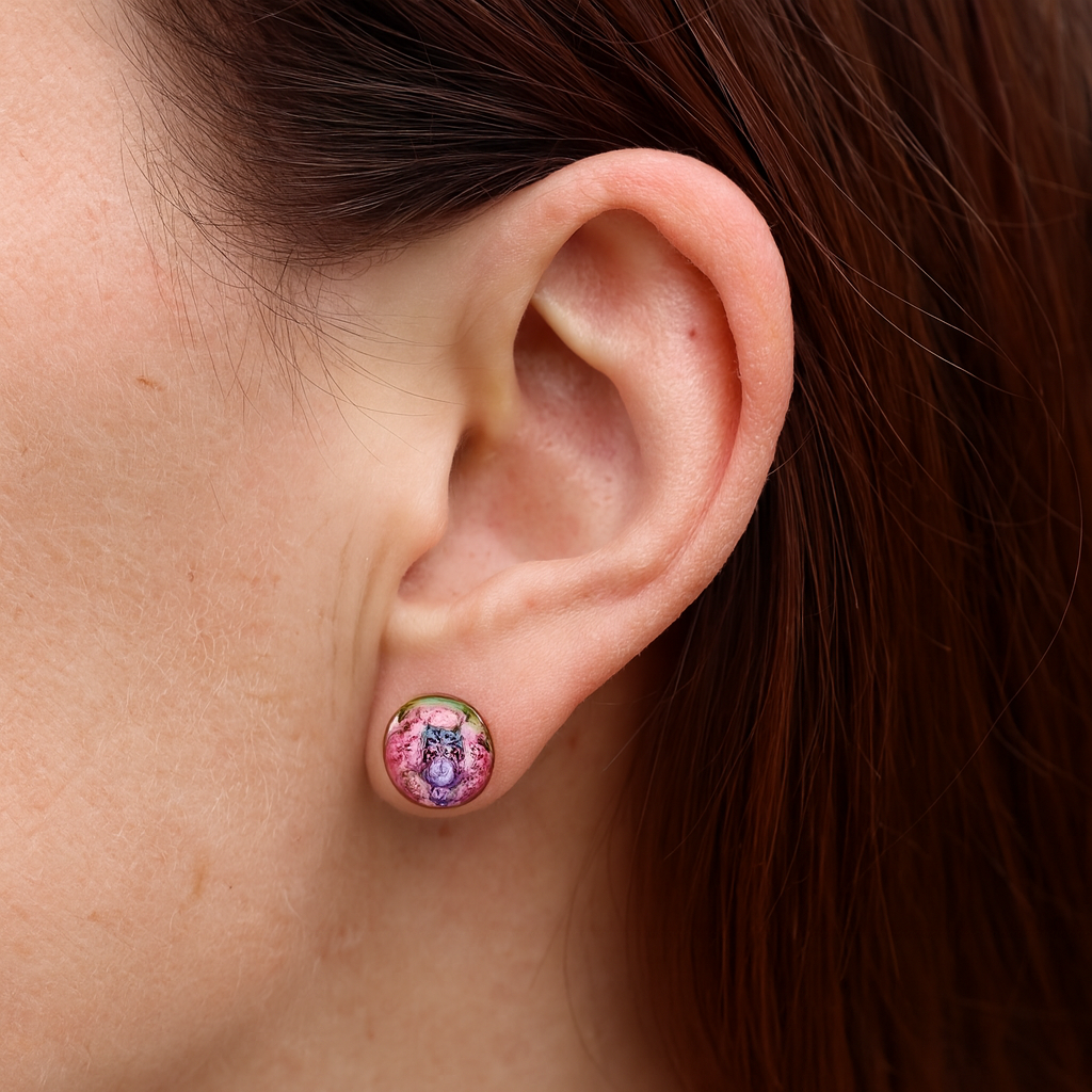 Doorzichtige clip -on oorbellen met blauwe uil