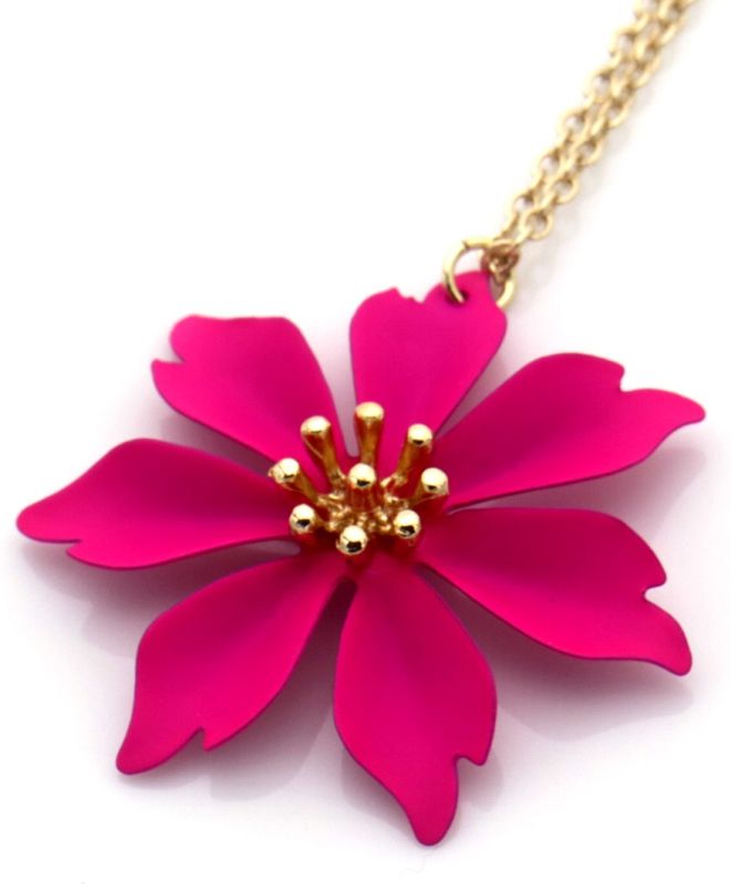Goudkleurige ketting met fuchsia bloem1