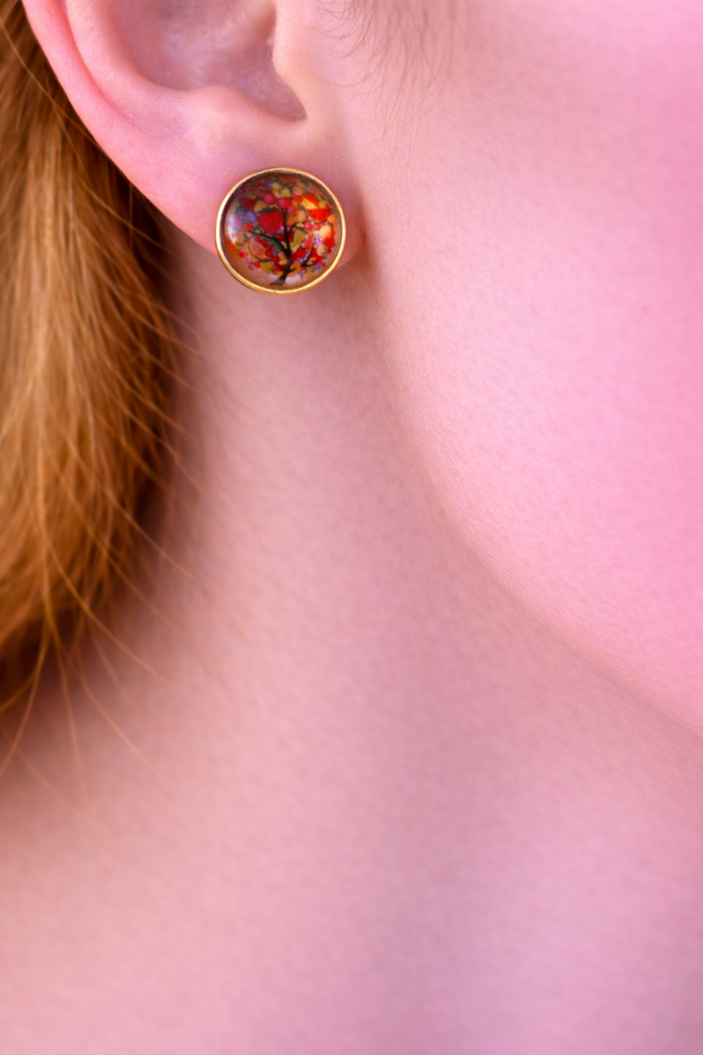 Goudkleurige oorstekers met fruitjes boom ( 18k verguld roestvrij staal)