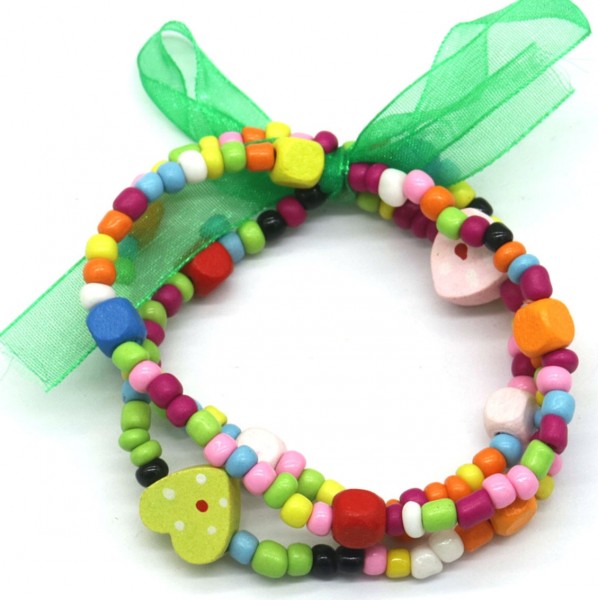 KinderarmbandSetHout3stuks-GemengdeKleurenmethartjes