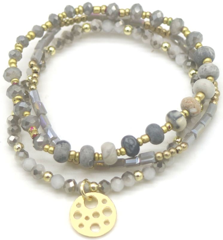 Set van 3 grijze armbanden met ronde hanger