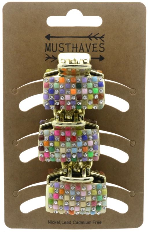 Set van 3 haarklemmen met gekleurde steentjes