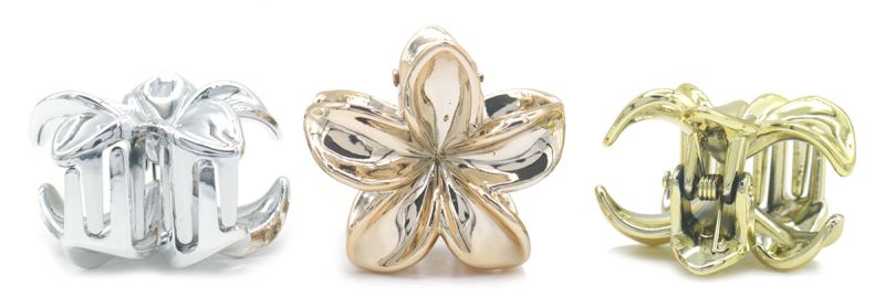 Set van 3 hawaii bloem haarklemmen brons, zilver en goud1