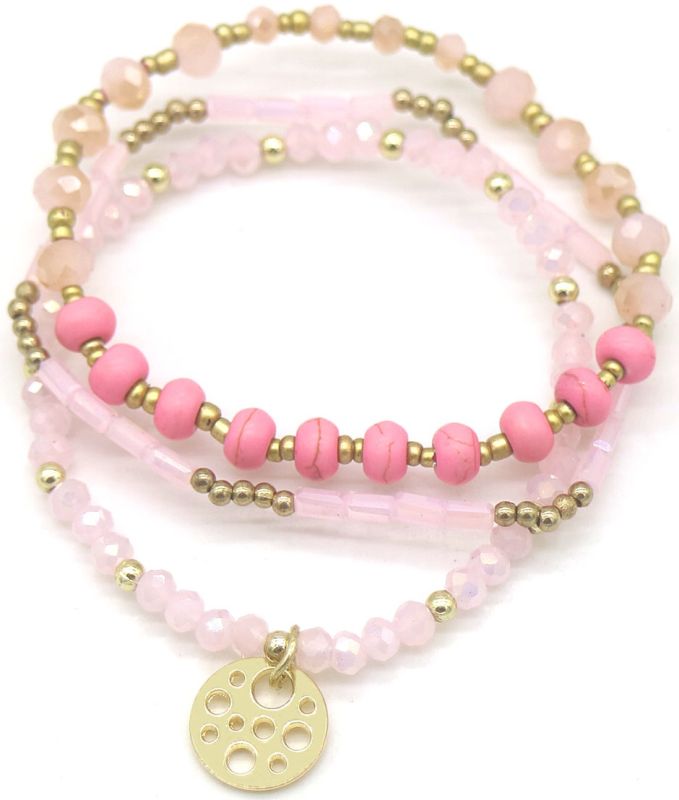 Set van 3 roze armbanden met ronde hanger