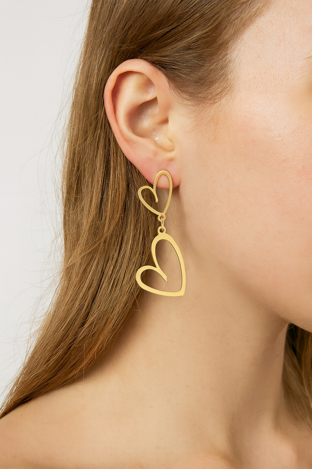 Stainless steel goudkleurige harten oorbellen