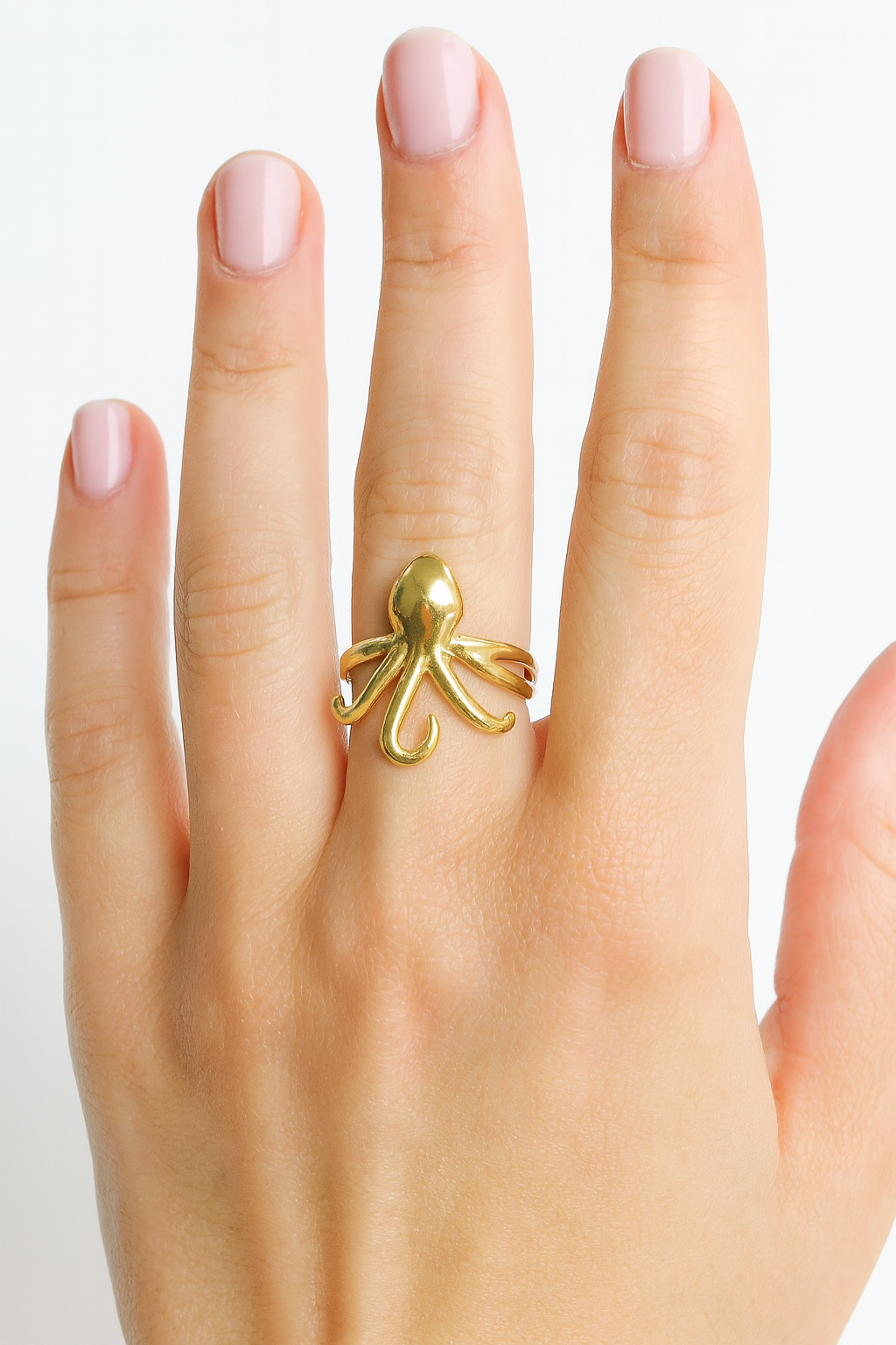 Stainless steel goudkleurige octopus ring2