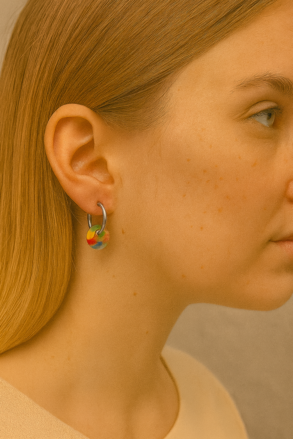 Stainless steel zilverkleurige creolen met veelkleurige rondjes2