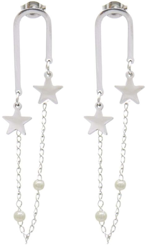 Stainless steel zilverkleurige oorbellen met sterren_kettingenpareltjes