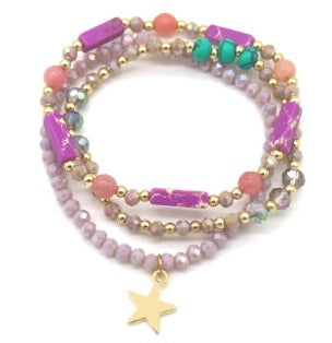 set van 3 paars en gouden armbanden met ster