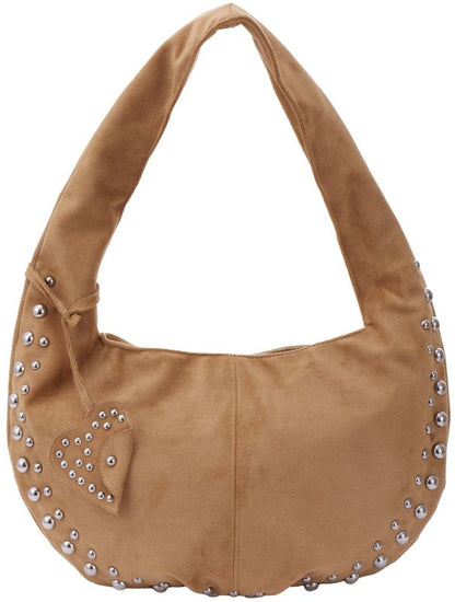 Beigesuedelookhandtasmetstuds