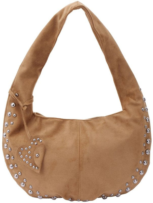 Beigesuedelookhandtasmetstuds