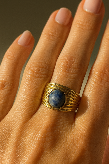 Blauwe met goudkleurige roestvrijstalen ring1