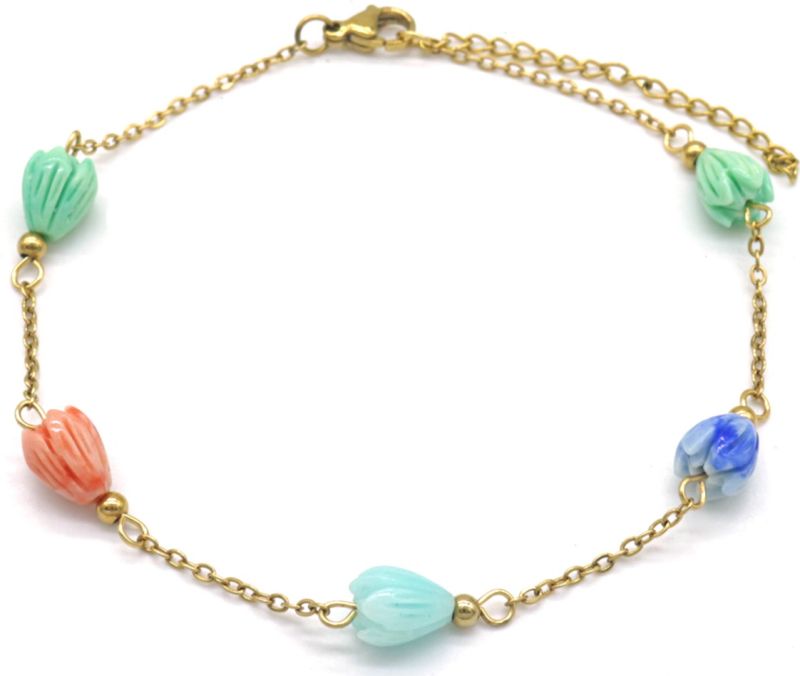 Enkelbandje met groene, blauwe en oranje bloem