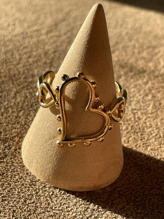 Goudkleurige groot hart ring met kleintjes (roestvrijstaal) 7