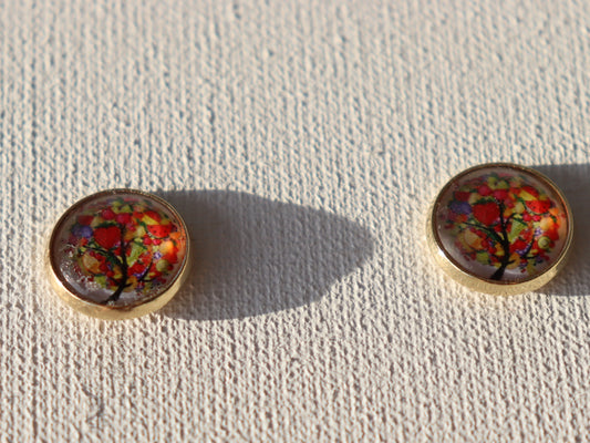 Goudkleurige oorstekers met fruitjes boom ( 18k verguld roestvrij staal)