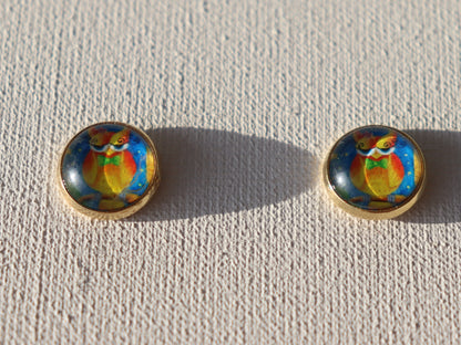 Goudkleurige oorstekers met geel,oranje uil