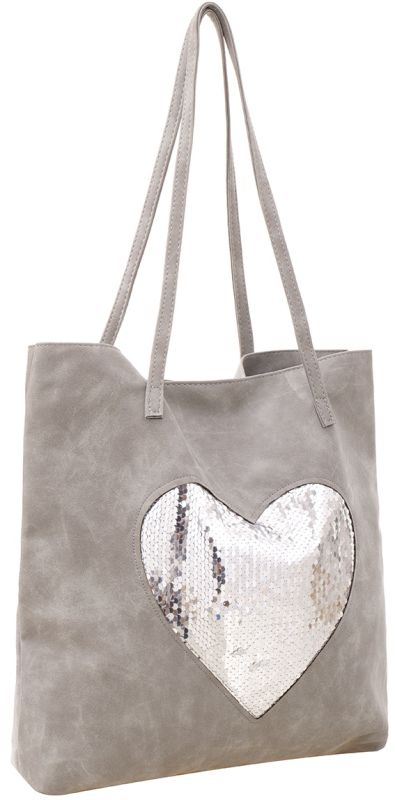 Grijze shopper tas met paillettenhart