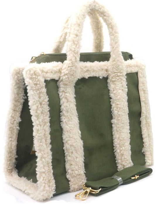 Groene handtas met imitatiebont
