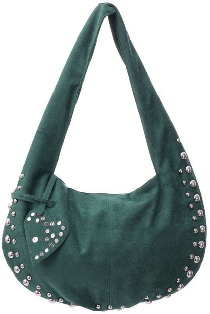 Groenesuedelookhandtasmetstuds