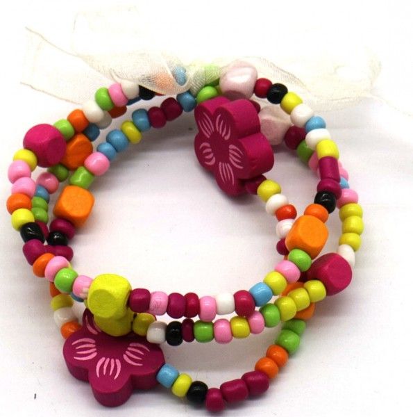 KinderarmbandSetHout3stuks-GemengdeKleurenmetbloemen