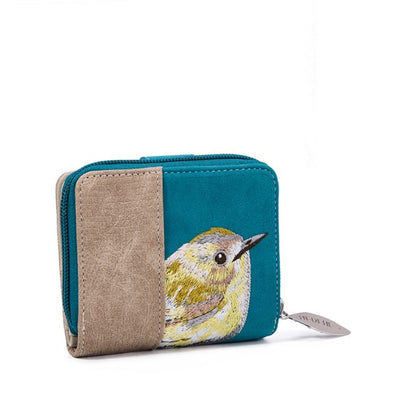 Kleine Ekster petrol en beige portemonnee2