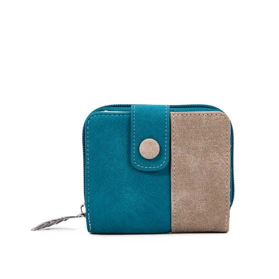 Kleine Ekster petrol en beige portemonnee3