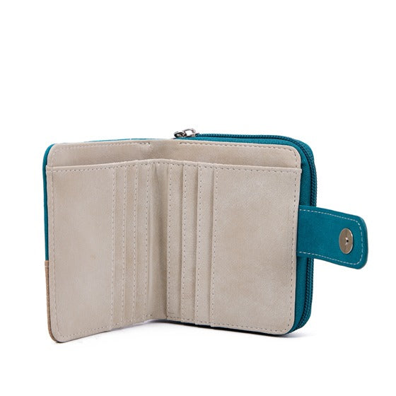 Kleine Ekster petrol en beige portemonnee4