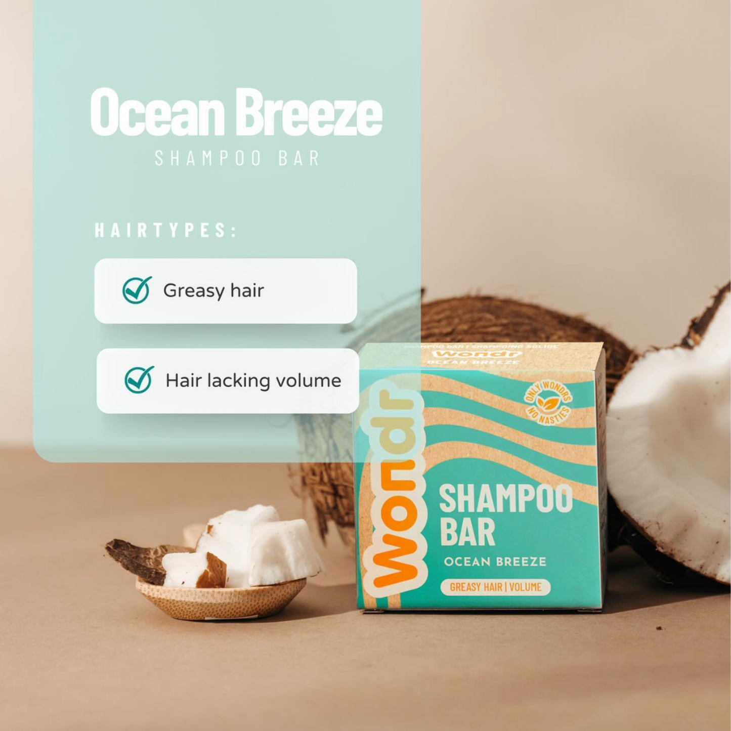 Wondr Shampoo bar VET HAAR & VOLUME | Ocean breeze