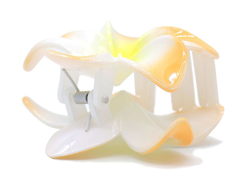 Oranje met witte hawaii bloem haarklem2