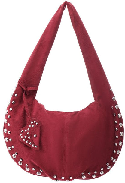 Rodesuedelookhandtasmetstuds