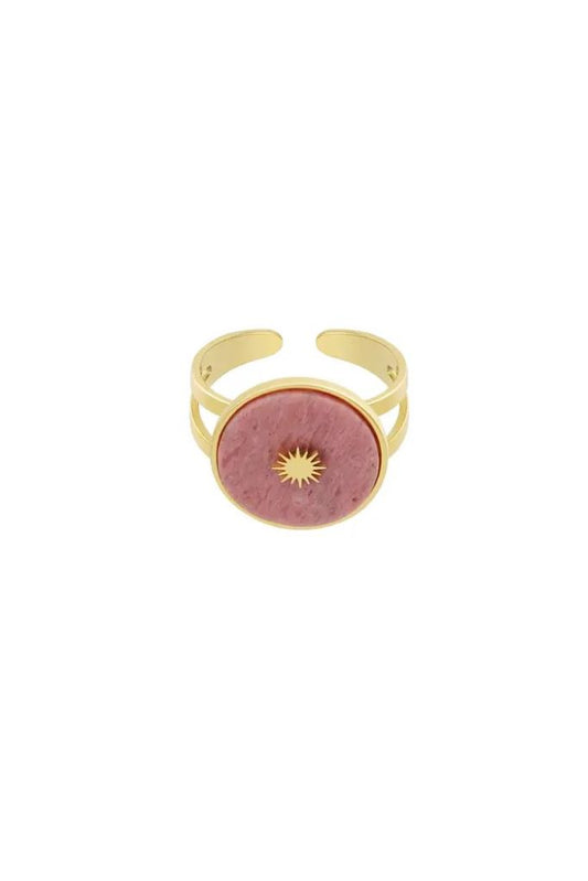 Ronde roze natuursteenring met zon