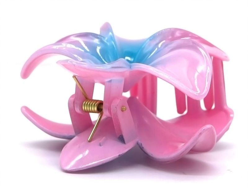 Roze met blauw hawaii bloem haarklem1