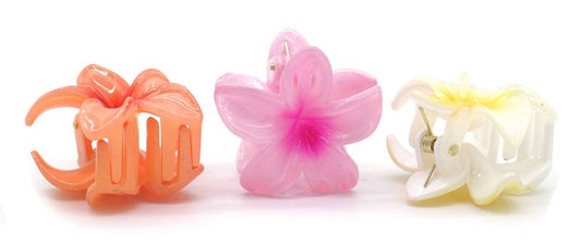 Set van 3 kleine hawaii bloem en haarklemmen_roos_oranje en geel2