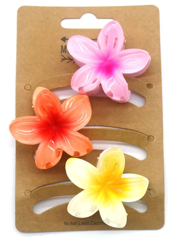 Set van 3 kleine hawaii bloem haarklemmen_roos_oranje en geel