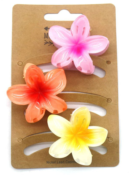 Set van 3 kleine hawaii bloem haarklemmen_roos_oranje en geel