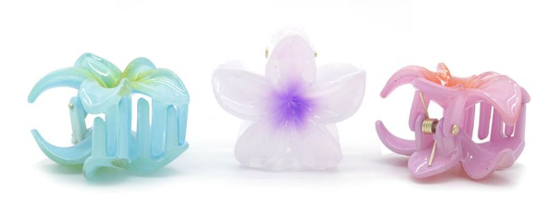 Set van 3 kleine  hawaii bloem haarklemmen_wit met _blauw en roos 2