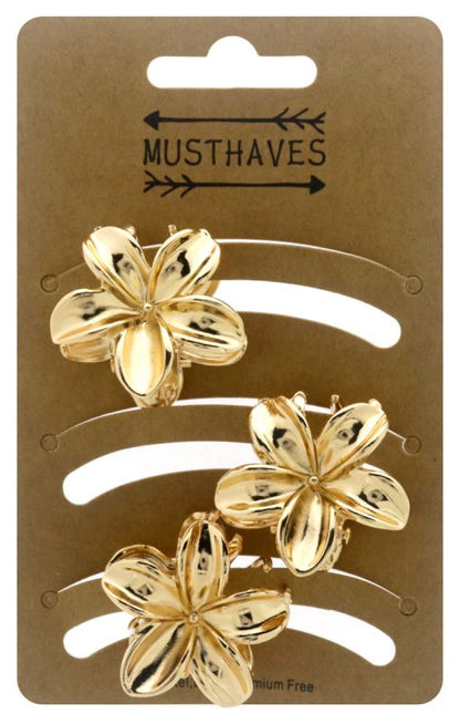 Set van 3 metalen gouden hawaii bloem haarklemmen