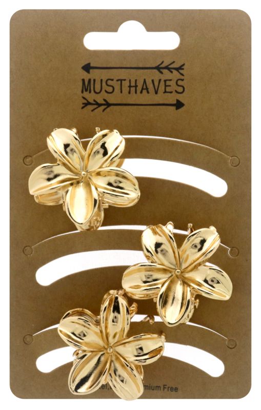 Set van 3 metalen gouden hawaii bloem haarklemmen