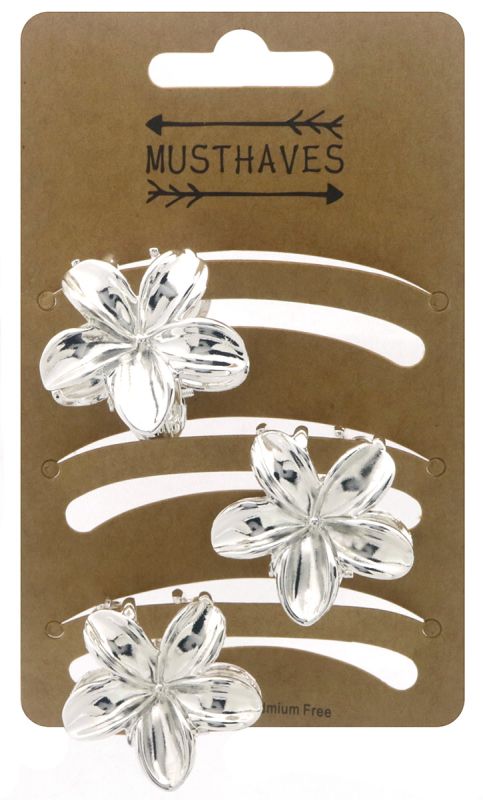 Set van 3 zilvere hawaii bloem haarklemmen