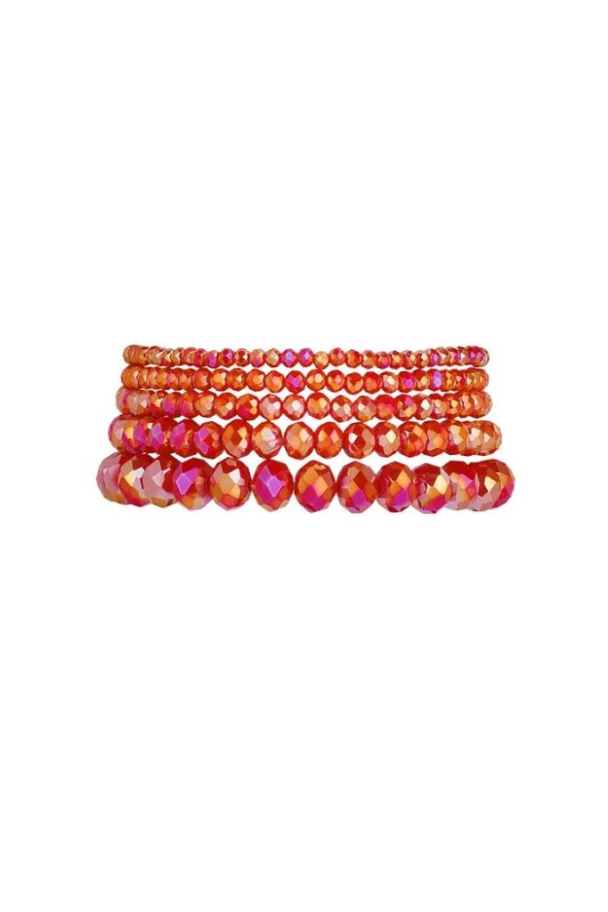 Set van 5 kristal armbanden rood