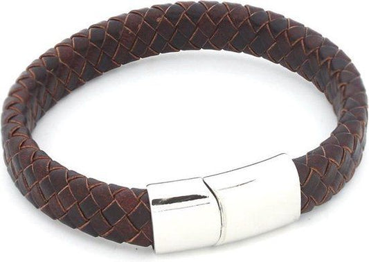 Stainless steel bruine leren armband