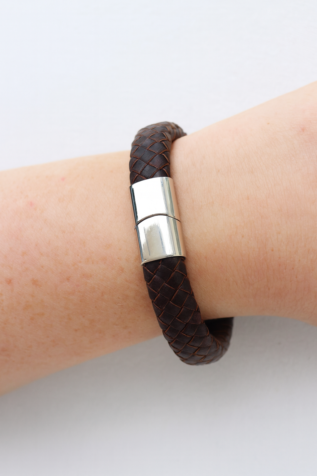 Stainless steel bruine leren armband_19cm