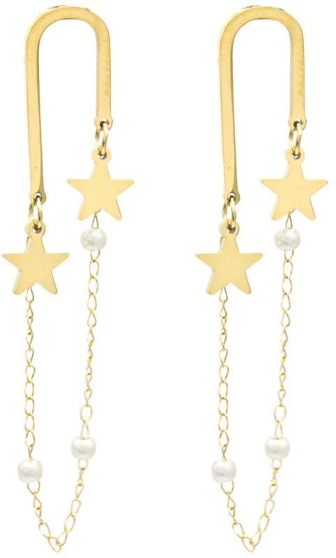 Stainless steel goudkleurige oorbellen met sterren_ketting en pareltjes
