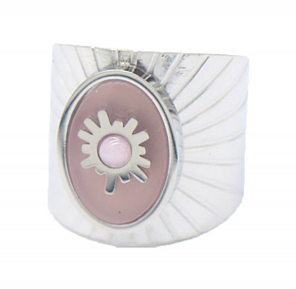 Stainless steel zilverkleurige ring met roze