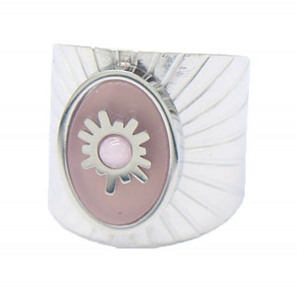 Stainless steel zilverkleurige ring met roze