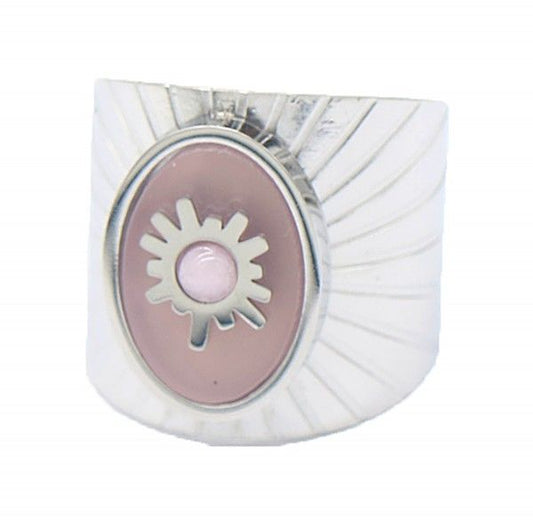 Stainless steel zilverkleurige ring met roze