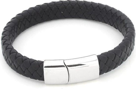 Stainless steel zwarte leren armband