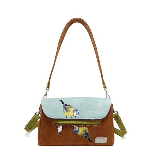 Twiggle cognac en licht blauwe schoudertas/clutch