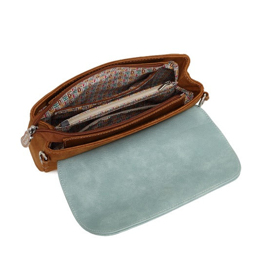 Twiggle cognac en licht blauwe schoudertas/clutch4